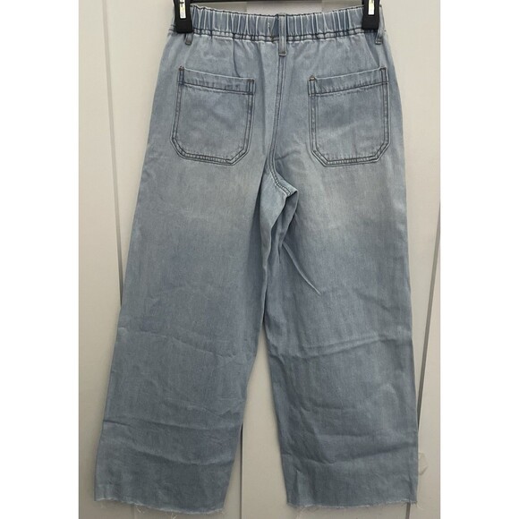 RSQ Size Large Wide Leg Jeans Frayed Hem Drawstring Waist Pull On Skater Boho - Picture 2 of 9